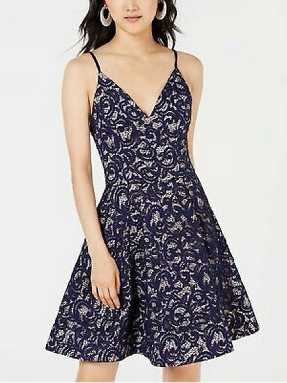 Sequin Hearts Navy Lace Fit and Flare Dress
